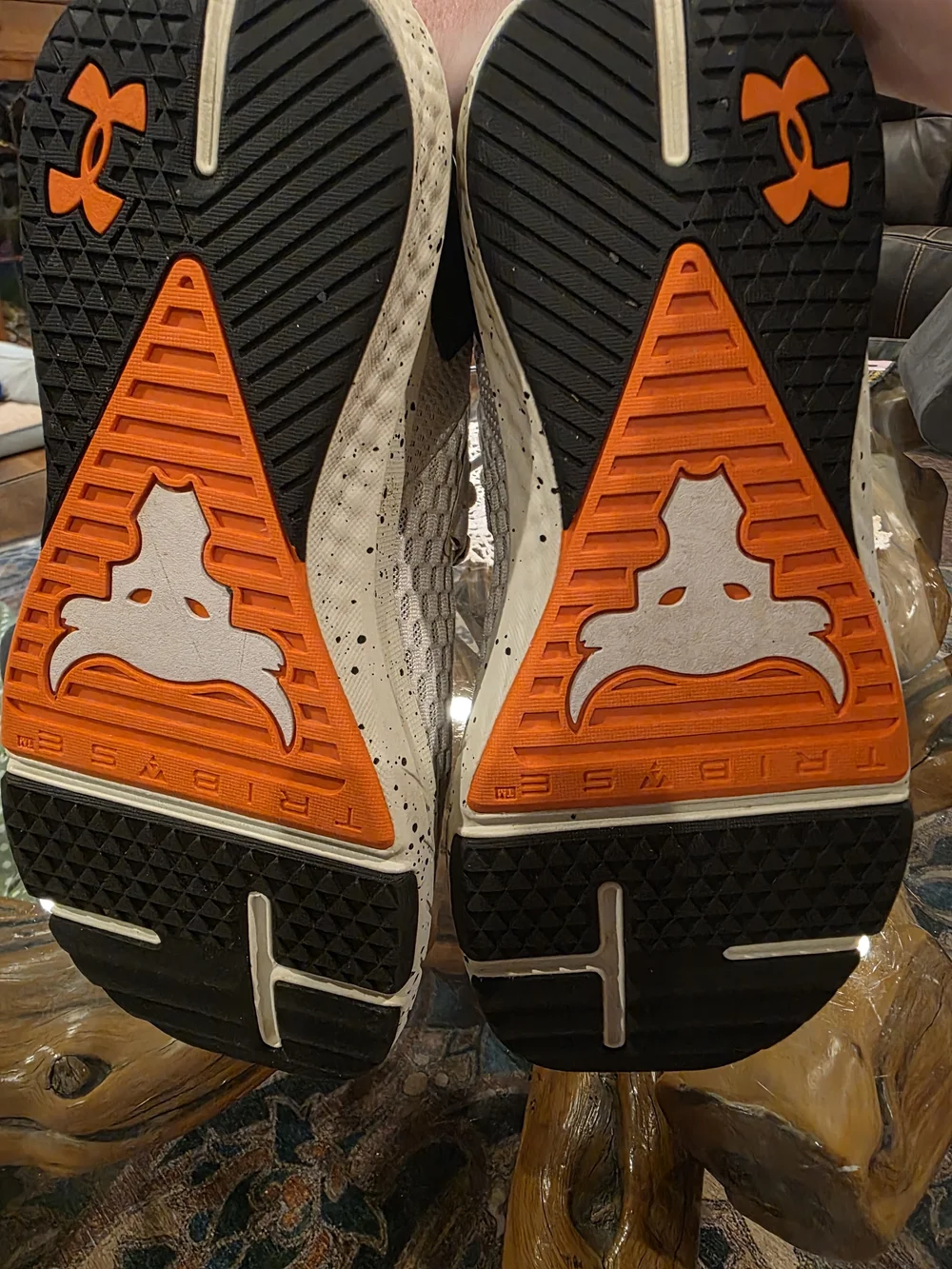 Under Armour Project Rock Sand Mesh Trainers with Orange Logo